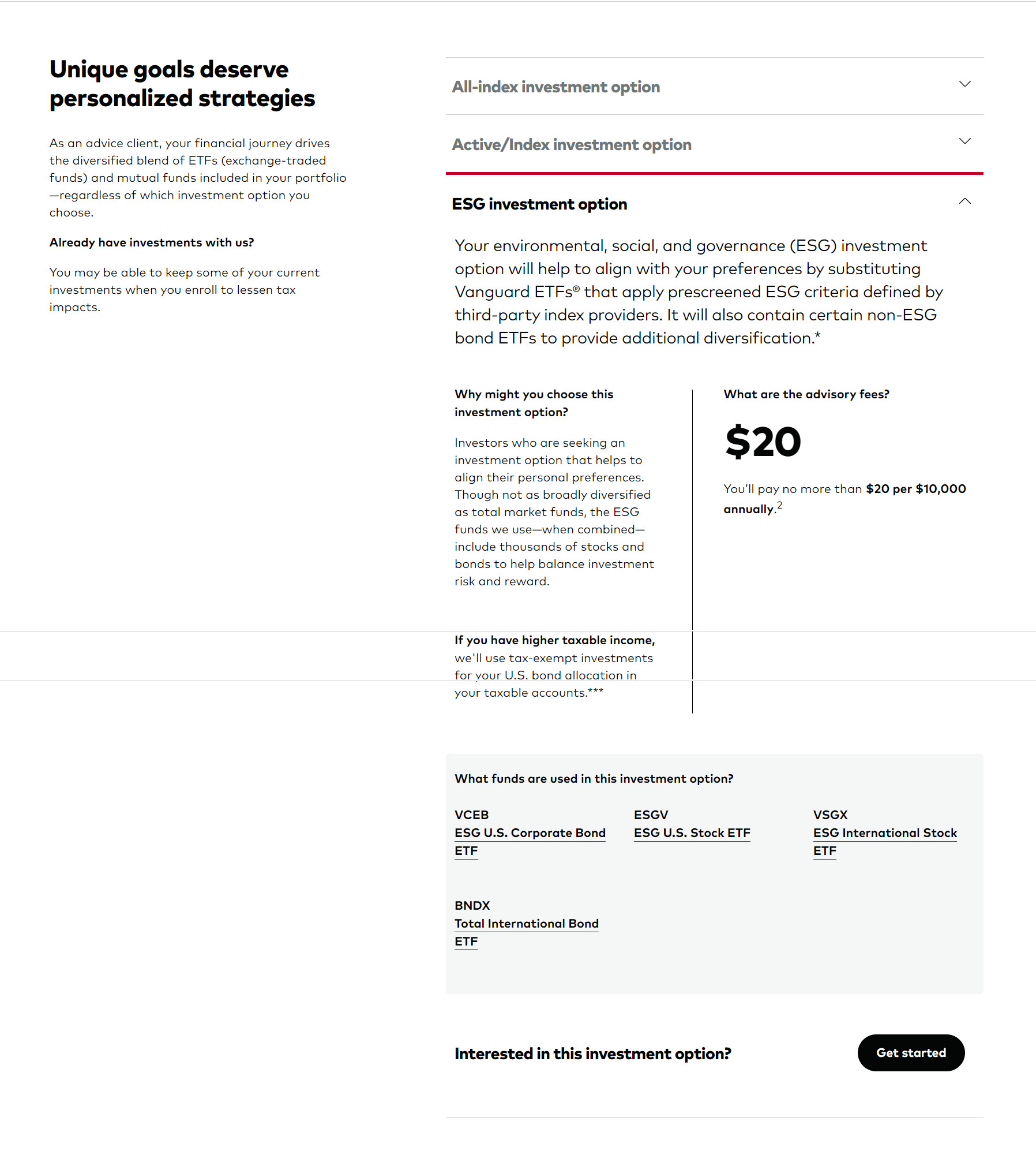 Vanguard Active/ESG option